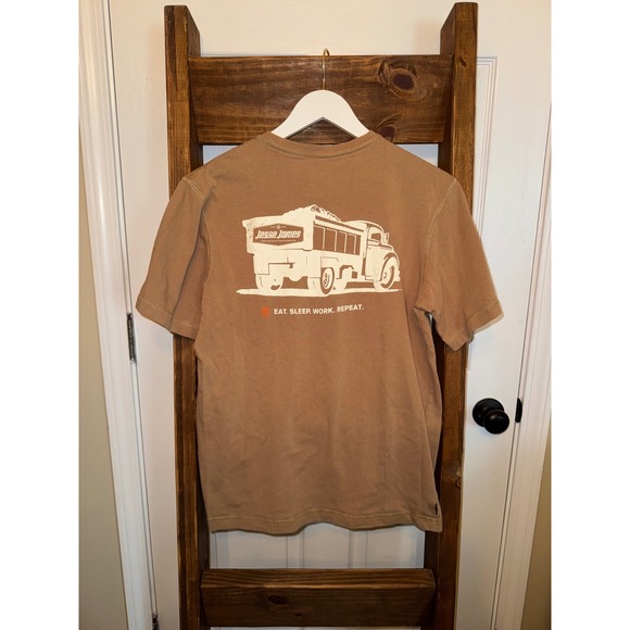 Jesse James Work Shirt Mens S/P Tan Short Sleeve Graphic Pocket Tee - Picture 3 of 3